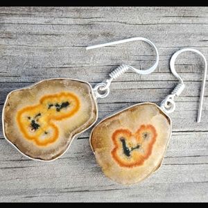 Yellow Orange Solar Druzy Silver Earrings